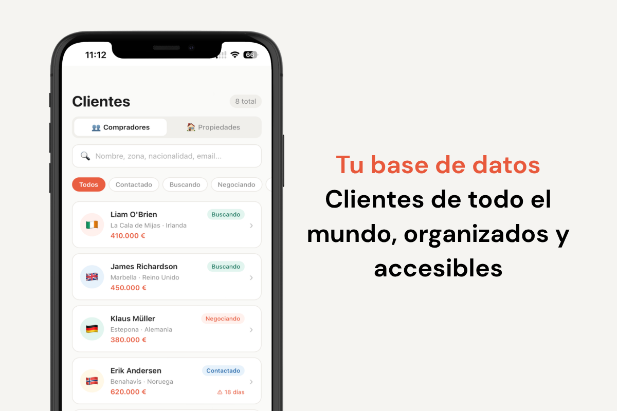 Base de datos de clientes inmobiliarios organizada